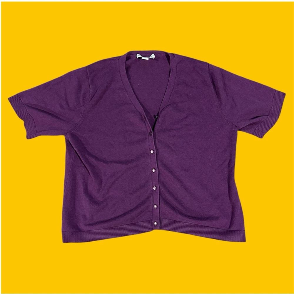 Coldwater Creek Sweater Shirt Short Sleeve Purple Cardigan Blouse - Picture 2 of 8